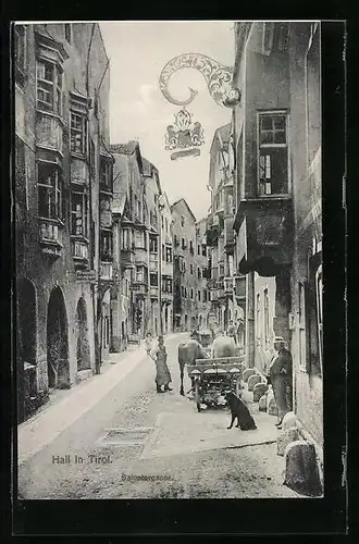 AK Hall, Strassenpartie mit Gasthof