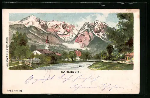 Lithographie Seiling Nr. 53: Garmisch, Berg mit Gesicht / Berggesichter