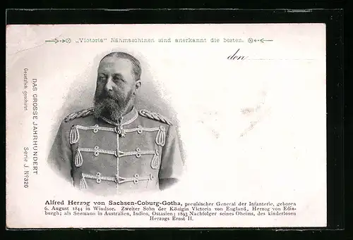 AK Alfred Herzog von Sachsen-Coburg-Gotha in Uniform