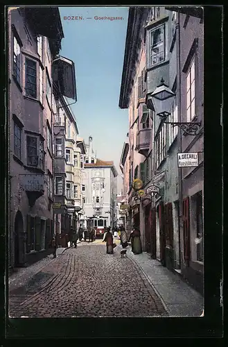 AK Bozen, Strassenbahn in der Goethegasse