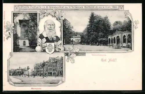 AK Northeim i. H., XII. Kreisturnfest 1901, Turnvater Jahn, Marktplatz, Gesundbrunnen
