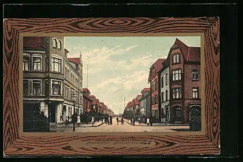 AK Neumünster, Rosenstrasse mit Passanten, Passepartout