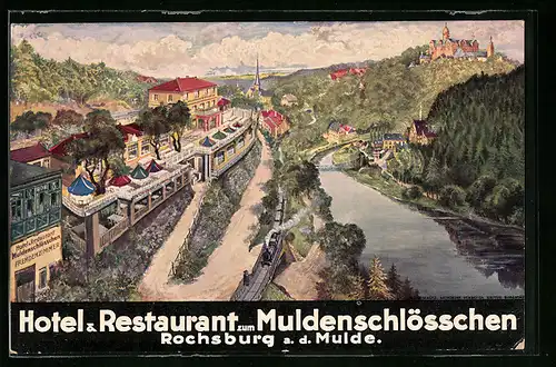 Künstler-AK Rochsburg a. d. Mulde, Hotel & Restaurant zum Muldenschlösschen
