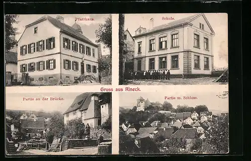 AK Rineck, Pfarrhaus, Partie mit Schloss, Schule