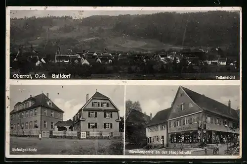 AK Oberrot bei Gaildorf, Teilansicht, Schulgebäude und Geschäftshaus Stengelin an der Hauptstrasse