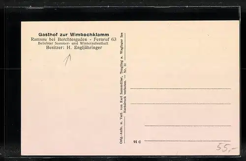 AK Ramsau bei Berchtesgaden, Gasthof zur Wimbachklamm von H. Engljähriger