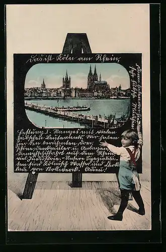 Schultafel-AK Köln a. Rh., Stadtpanorama vom anderen Rheinufer