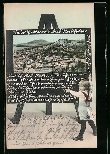 Schultafel-AK Bad Nauheim, Gesamtansicht aus der Vogelschau