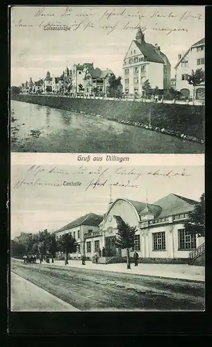 AK Villingen, Luisenstrasse und Turnhalle