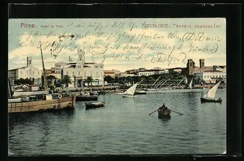 AK Pireus, Hafen mit Blick auf das Rathaus