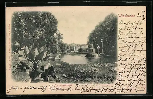 Relief-AK Wiesbaden, Kurhausanlagen mit Wasserspiel