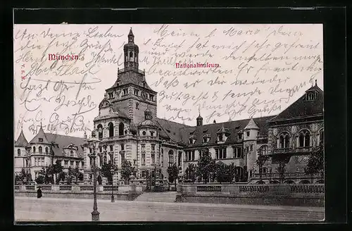 Relief-AK München, Partie am Nationalmuseum