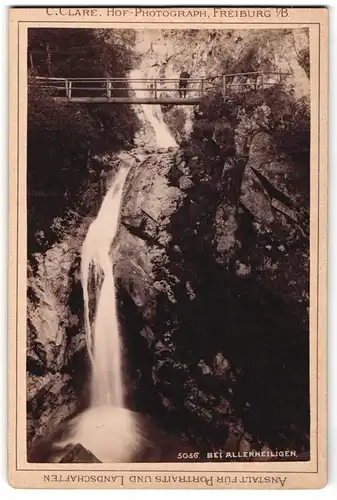 Fotografie C. Clare, Freiburg i. B., Ansicht Oppenau, Blick auf den Wasserfall Allerheiligen mit alter Holzbrücke