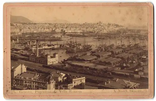 Fotografie A. Noack, Genova, Ansicht Genova, Blick auf den Bahnhof mit Hafen und Lagerhäusern