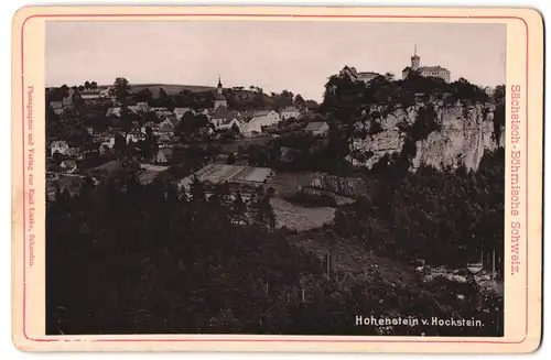 Fotografie Emil Lieske, Schandau, Ansicht Hohnstein, Blick auf den Ort vom Hockstein aus gesehen