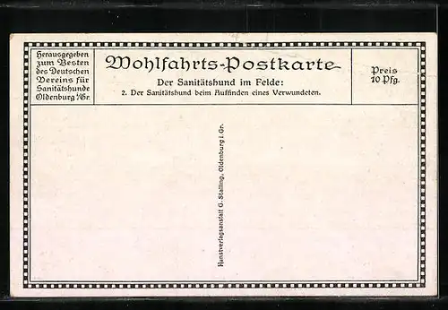 Künstler-AK Sanitätshund beim Auffinden eines verwundeten Soldaten