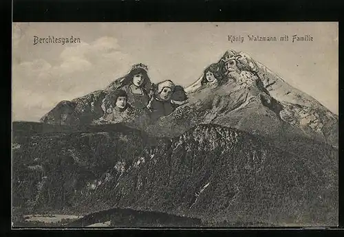 AK Berg mit Gesicht / Berggesichter, König Watzmann und seine Familie