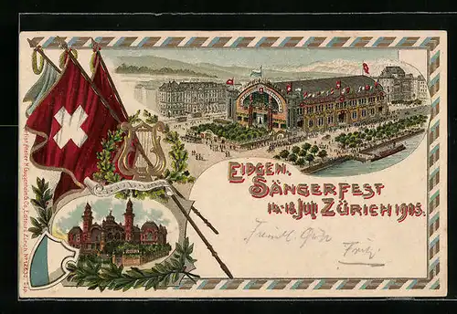 Präge-AK Zürich, Eidgenössisches Sängerfest 14.-18. Juli 1905, Schweizer Flagge