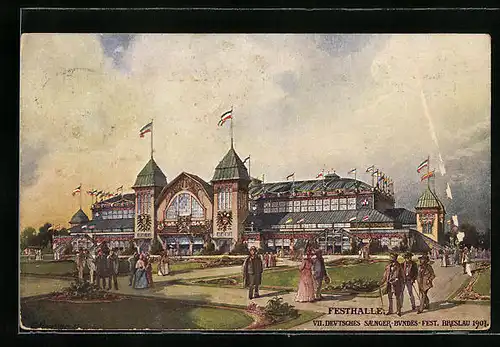 AK Breslau, VII. Deutsches Sänger-Bundes-Fest 1907, vor der Festhalle