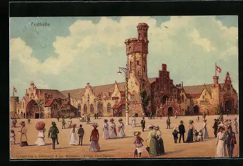 Künstler-AK Hamburg, 16. Deutsches Bundesschiessen 1909, Gäste streben zur Festhalle