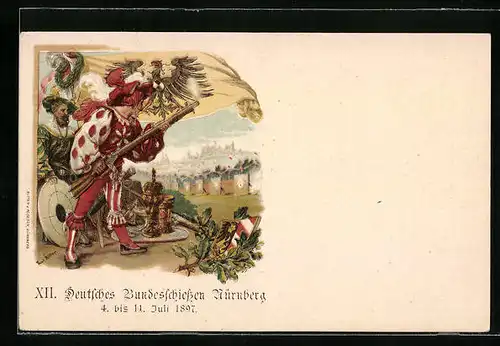 Lithographie Nürnberg, XII. Deutsches Bundesschiessen 4. bis 11. Juli 1897