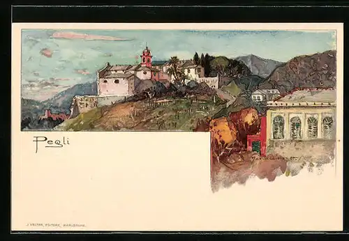 Künstler-AK Manuel Wielandt: Pegli, Kleines romantisches Städtchen in den Bergen