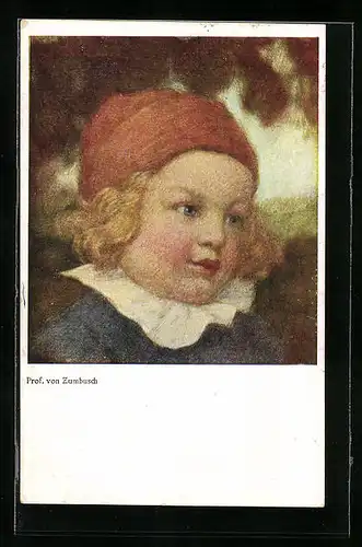 Künstler-AK Ludwig von Zumbusch: Kleines blondes Kind mit roter Mütze