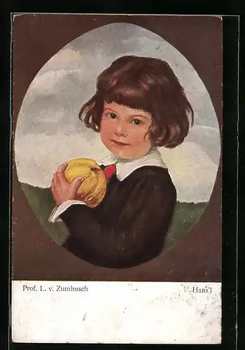 Künstler-AK Ludwig von Zumbusch: Hans'l, kleiner Junge mit grosser Frucht