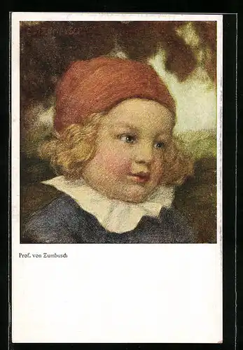 Künstler-AK Ludwig von Zumbusch: Kleines blondes Kind mit roter Mütze