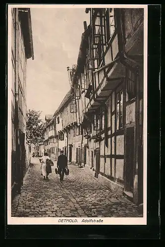 AK Detmold, Adolfstrasse mit Fachwerkhäusern