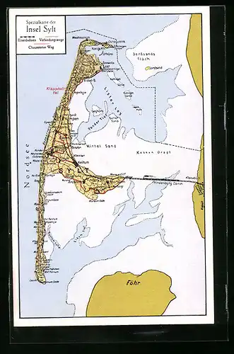 AK Sylt, Landkarte der Insel mit dem Hindenburgdamm