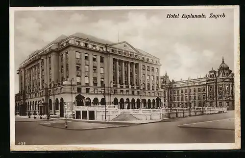 AK Zagreb, Hotel Esplanade mit Strasse