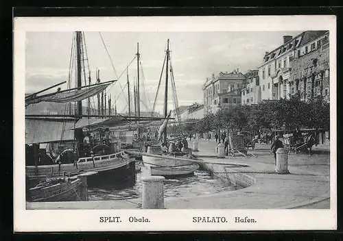 AK Split, Partie am Hafen mit Strasse