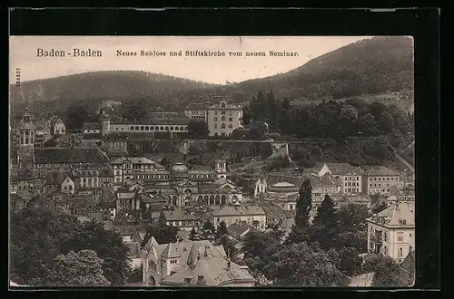 AK Baden-Baden, Neues Schloss und Stiftskirche vom neuen Seminar
