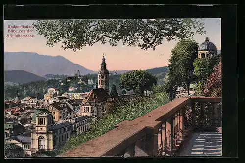 AK Baden-Baden, Blick von der Schlossterrasse auf den Ort