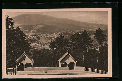 AK Baden-Baden, Panorama von der Aussichtsplatte der Merkurbahn