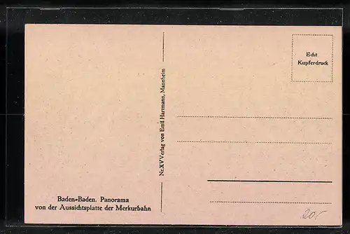 AK Baden-Baden, Panorama von der Aussichtsplatte der Merkurbahn