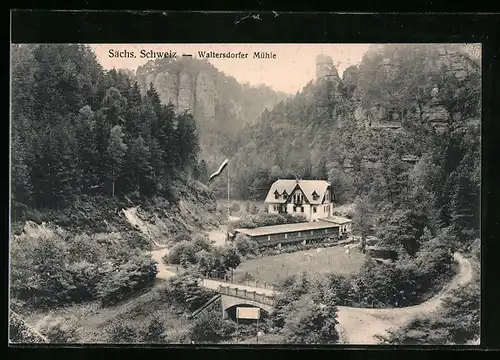 AK Waltersdorf /Sächs. Schweiz, Gasthaus Waltersdorfer Mühle