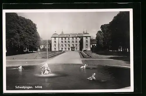 AK Schwetzingen, Schloss mit Teich