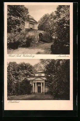 AK Waldenburg, Fürstlicher Park mit Musoleum, Badehaus