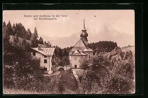 AK Berchtesgaden, Kirche und Gasthaus in der Gern