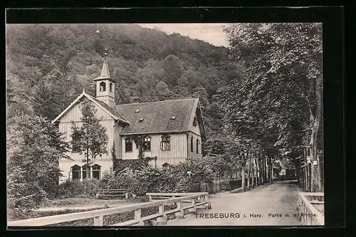 AK Treseburg i. Harz, Partie mit der Kirche
