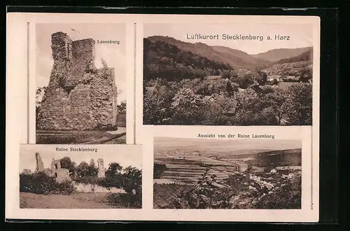 AK Stecklenberg a. Harz, Lauenburg, Ruine Stecklenburg und Aussicht von der Ruine Lauenburg