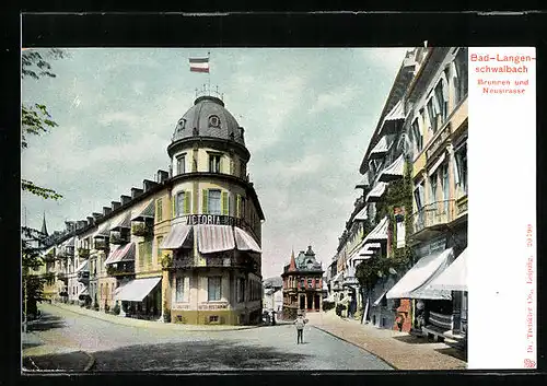 AK Bad-Langenschwalbach, Brunnen und Neustrasse, Victoria-Hotel