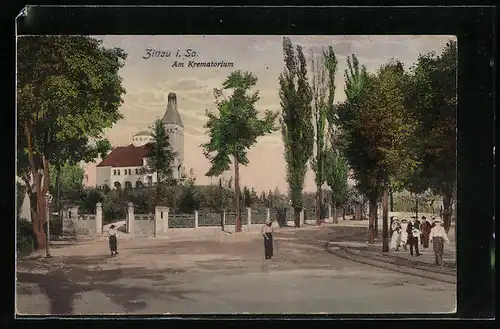 AK Zittau i. Sa., Blick zum Krematorium