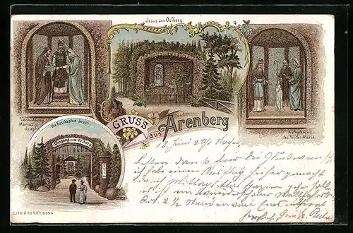 Lithographie Arenberg, Eingang zum Ölberg, Jesus am Ölberg