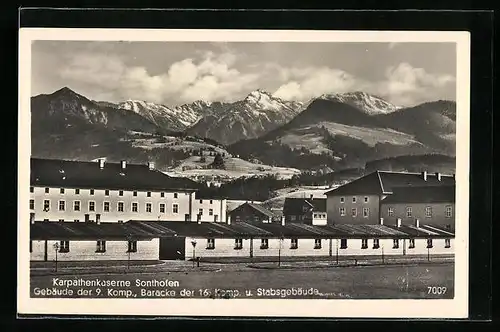 AK Sonthofen, Karpathenkaserne, Gebäude der 9., Baracke der 16. Kompagnie und Stabsgebäude
