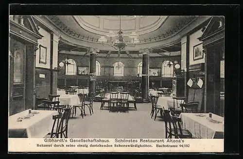 AK Hamburg-Altona, Restaurant Gibhardts Gesellschaftshaus in der Bachstrasse 94 /102, Innenansicht