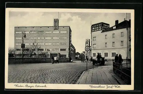 AK Weiden /Bayr. Ostmark, Strassenpartie mit Blick auf das Versandhaus Josef Witt