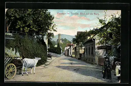 AK Eppstein /Ts., Strassenpartie mit Blick auf die Burg